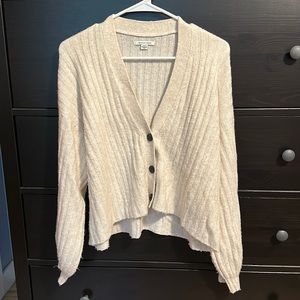 Cream Rib-Knit Cropped Cardigan